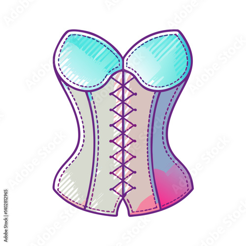 A Colorful HandDrawn Illustration of a Womens Corset with a LaceUp Front
