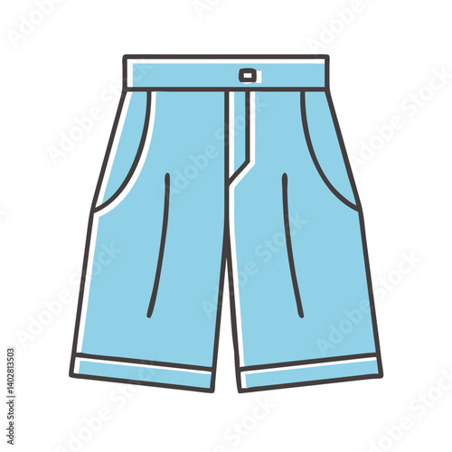 Illustration of Light Blue Denim Shorts with Pockets