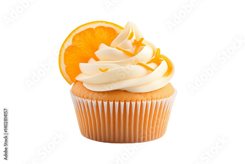 Isolated cupcake with vibrant orange slice photo