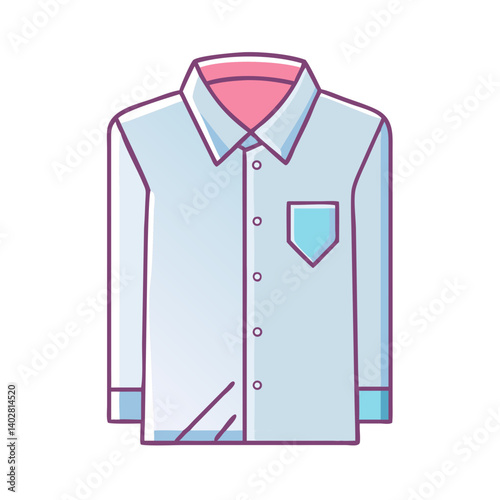 Light Blue Long Sleeve Button Down Shirt with Pink Collar and Light Blue Pocket