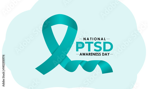 National PTSD Awareness Day is June 27. Health awareness vector. Realistic ribbon, Human and brain icon. Educate the public about post-traumatic stress disorder. Banner and background design template.