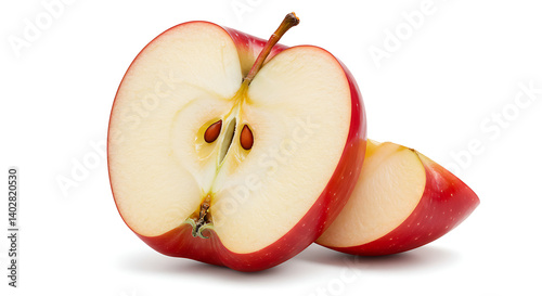 Red  apple  Fresh slice   White Background, half of red apple isolated on white, sliced red apple isolated