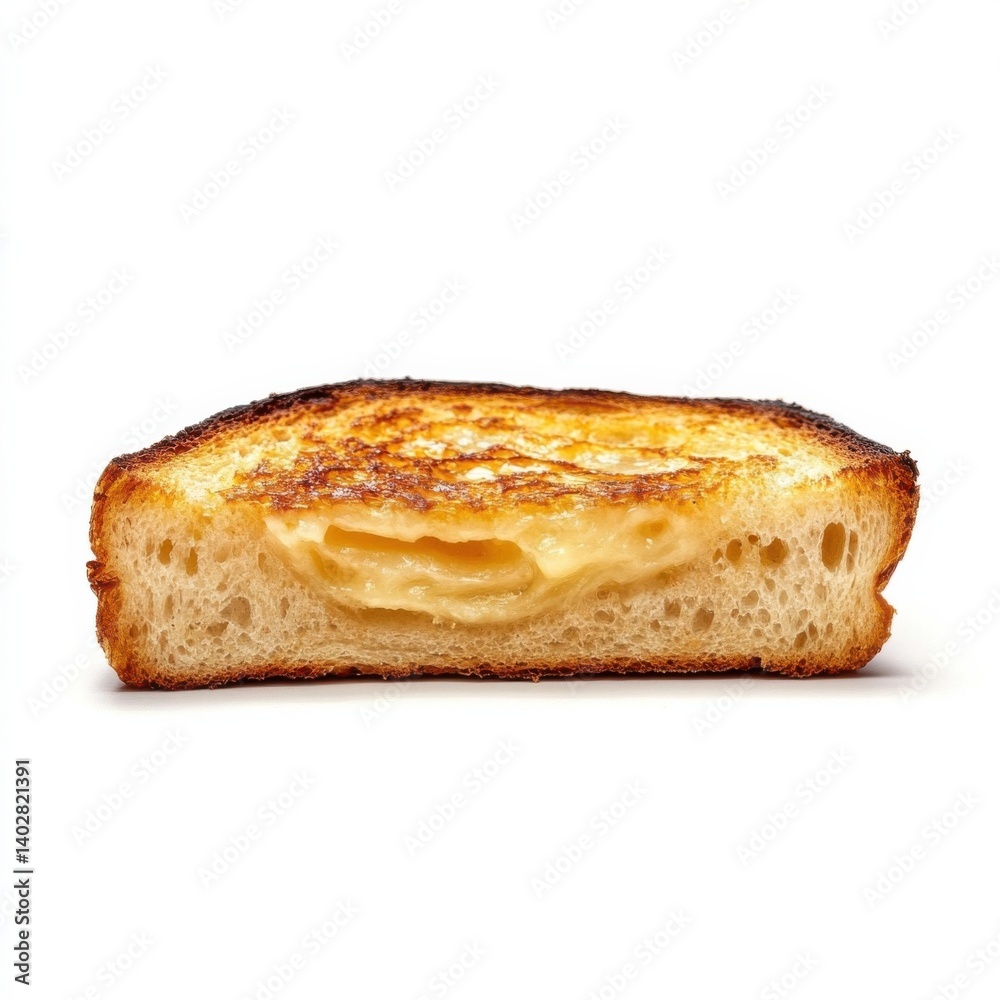 A perfectly toasted slice of sourdough bread with a crispy crust and airy interior, isolated white background, hyperrealism art style A perfectly toasted slice of sourdough bread with a crispy crust and airy interior, isolated white background, hyperrealism art style