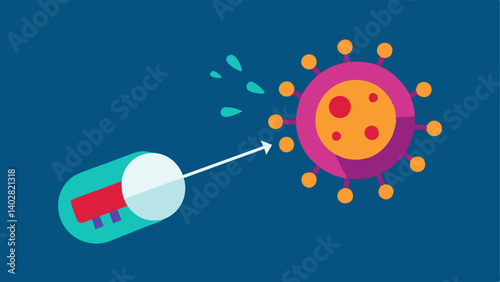 Targeted Therapy A nanobot releasing a drug into a diseased cell depicted with a burst of color at the point of release to illustrate the precision of delivery.