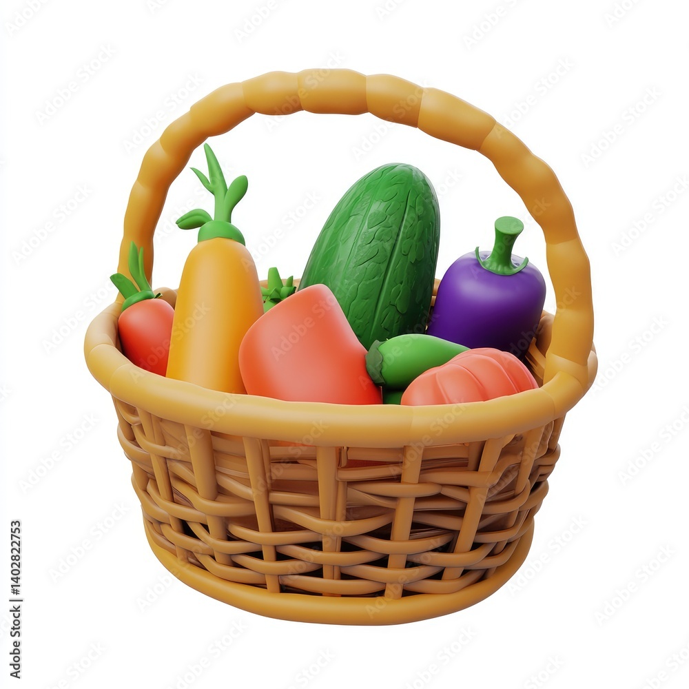 Colorful basket filled with various fresh vegetables