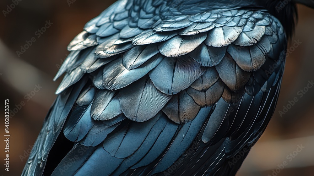 Obraz premium Close-up of intricate crow feathers in deep blue hues.