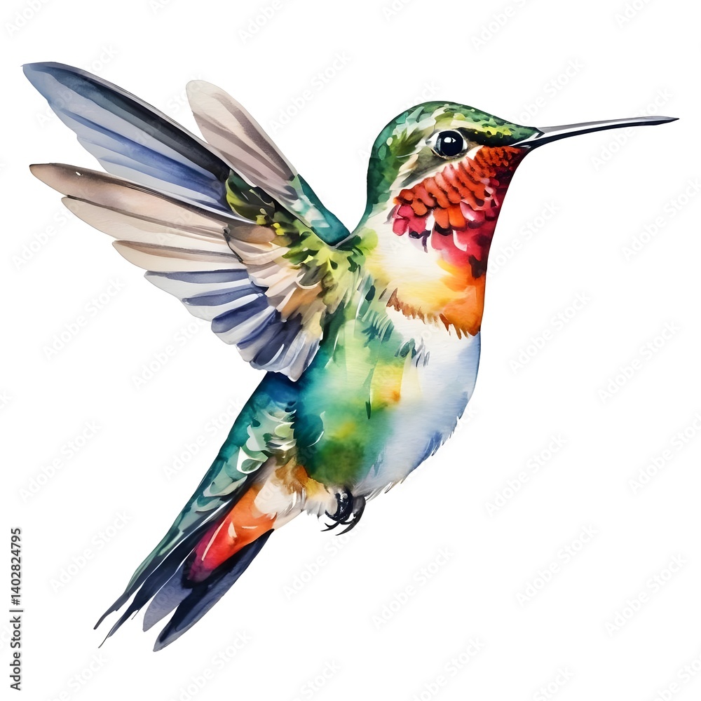 Obraz premium Watercolor Hummingbird in Flight