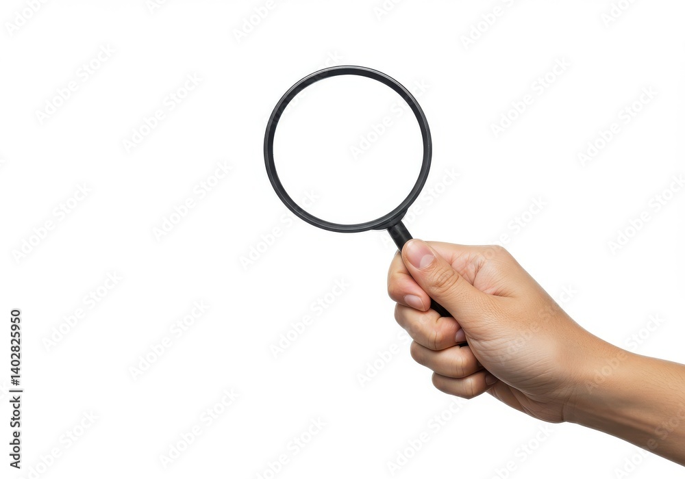 Hand holding magnifying lens isolated on white background Hand holding magnifying lens isolated on white background