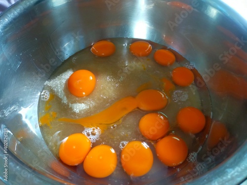Cake dough. Duck egg and sugar dough. making cake dough.