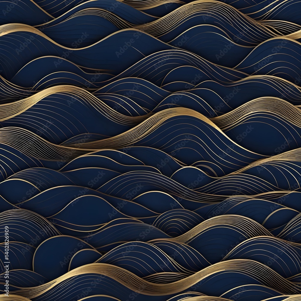 Obraz premium Abstract Navy Blue and Gold Waves Background
