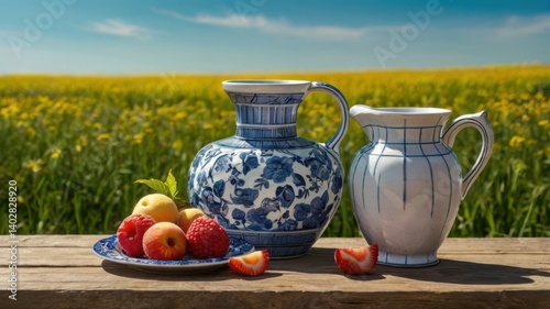 Bright and fresh summer still life with seasonal items