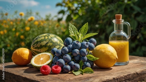 Bright and fresh summer still life with seasonal items