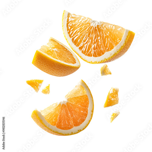 Langsat with half slices falling or floating