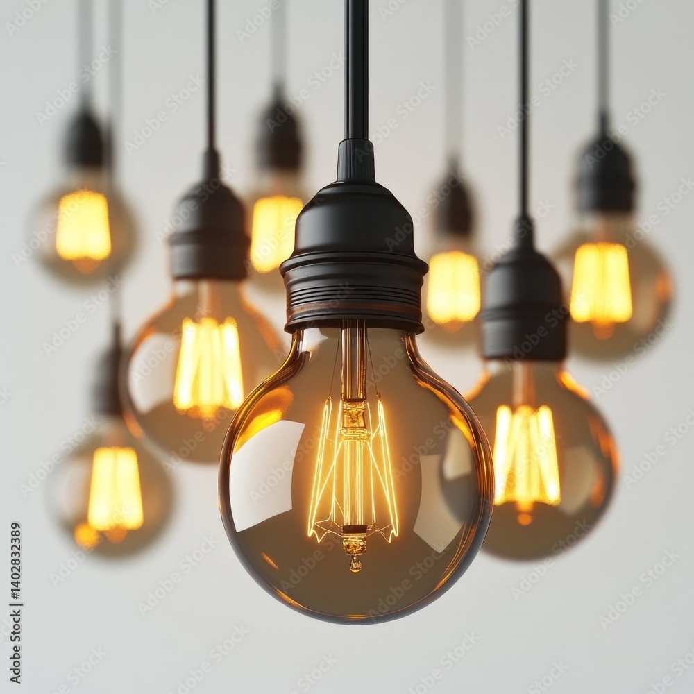 Vintage Edison Style Retro Lighting Fixtures Hanging in Modern Home or Office Interior Design Warm Glowing Atmosphere with Illumination and Ambiance