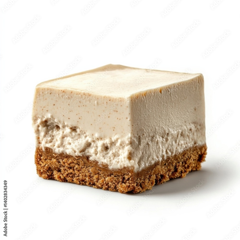 A smooth creamy cheesecake slice with a thick graham cracker crust and rich filling, isolated white background, hyperrealism art style A smooth creamy cheesecake slice with a thick graham cracker crust and rich filling, isolated white background, hyperrealism art style