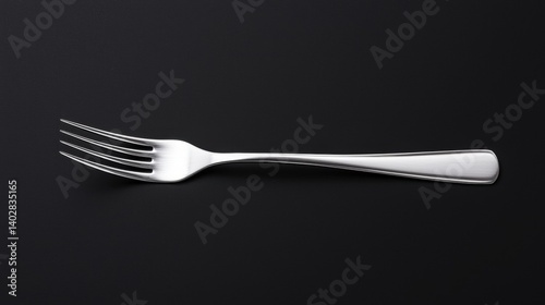 A shiny silver fork with four tines and a curved handle.