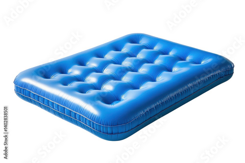 Blue inflatable air mattress isolated on transparent background