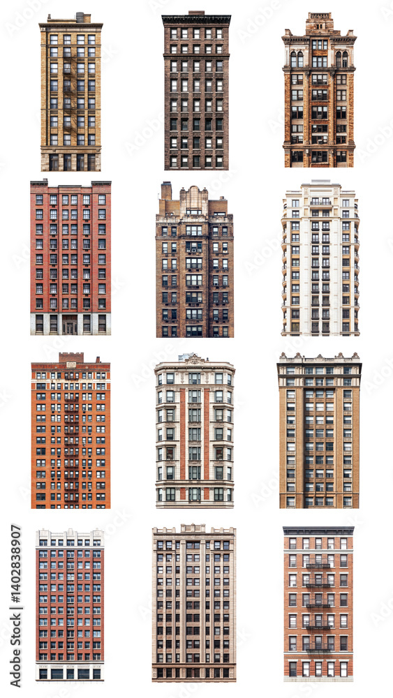 PNG classic skyscraper element set, transparent background