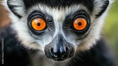 Close-up of a ring-tailed lemur's expressive eyes.
