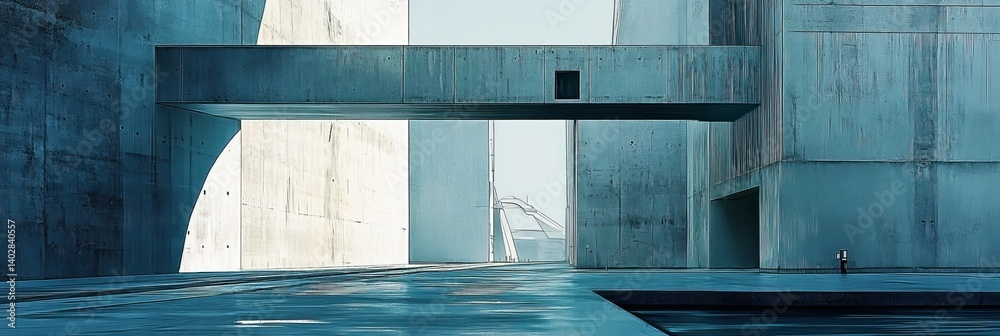 Concrete architecture with geometric shapes and light creating an abstract modern building.