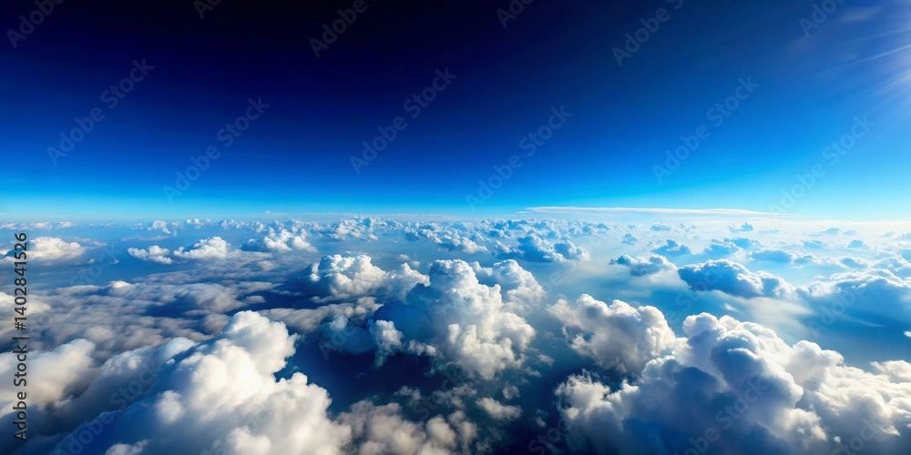 Naklejka premium An Expansive Aerial View of a Sea of Cumulus Clouds Underneath a Vivid Azure Sky
