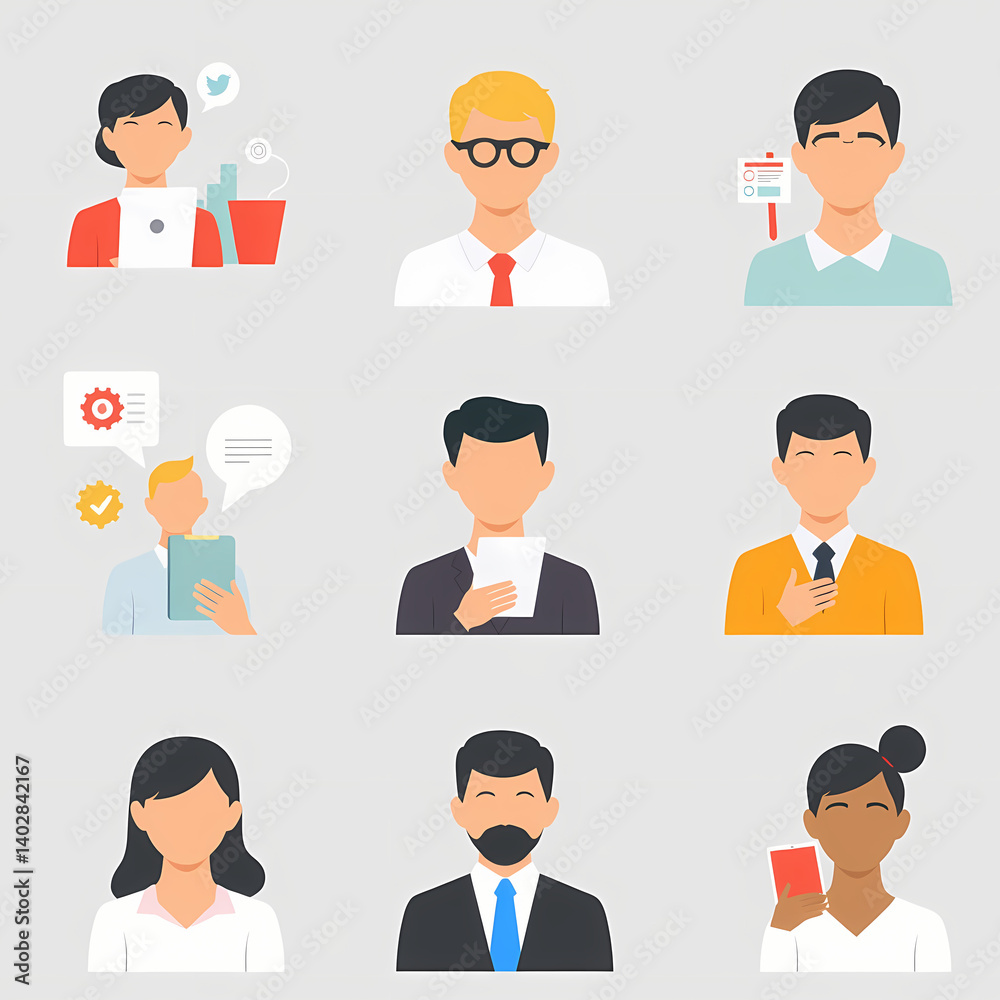 A diverse collection of business professionals in a vector style, perfect for modern applications. A diverse collection of business professionals in a vector style, perfect for modern applications.