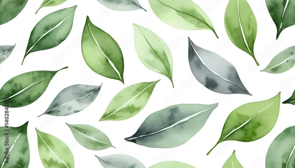 Watercolor Green and Gray Leaves Seamless Pattern Watercolor Green and Gray Leaves Seamless Pattern