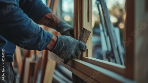 Carpenter installing window frames. Featuring precise craftsmanship and installation