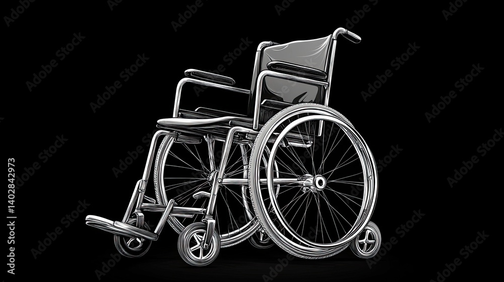 Fototapeta premium Black and white wheelchair icon, accessibility illustration for medical, inclusion, and healthcare themes