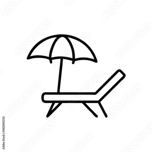 Minimalist Black Outline Of Beach Chair With Umbrella Vector Icon