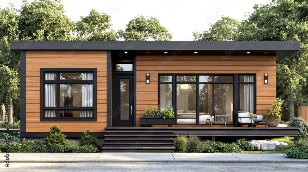 Modern Tiny House Exterior in Park Modern Tiny House Exterior in Park