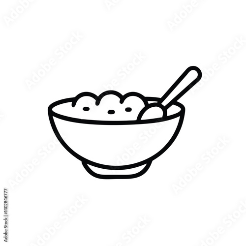 Bowl Of Cereal With Spoon Black And White Icon Illustration