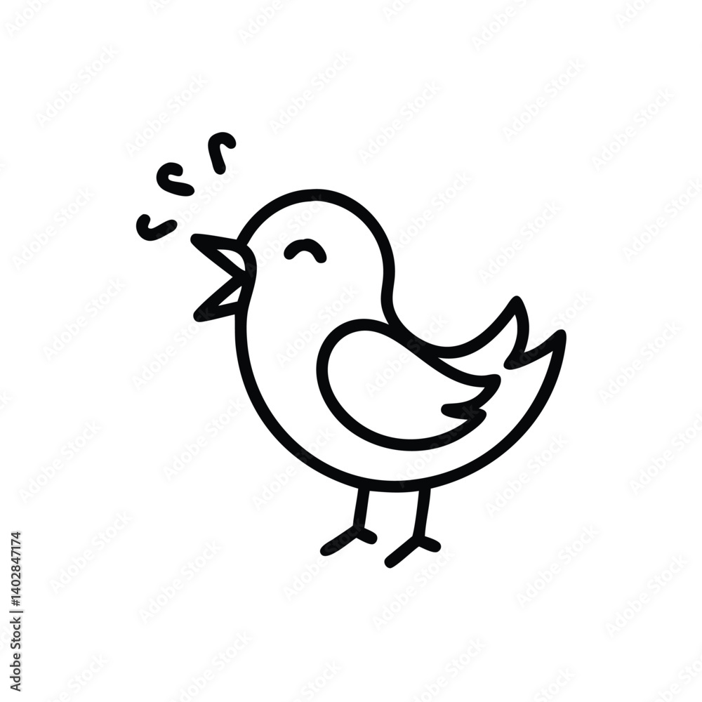 Fototapeta premium Cute Singing Bird Vector Illustration Simple Line Art Design Element