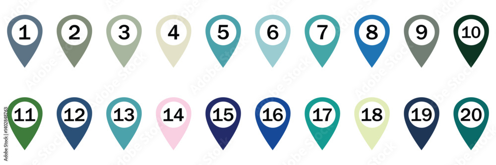 Set of Location pin icon with number set of Vector illustration Set of Location pin icon with number set of Vector illustration