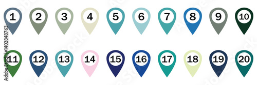Set of  Location pin icon with number set of  Vector illustration  