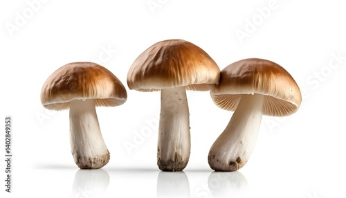 Three Brown Mushrooms Isolated on White Background
