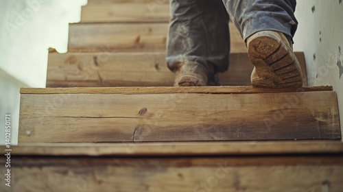 Wallpaper Mural Carpenter repairing wooden stairs. Featuring restoration and woodworking Torontodigital.ca