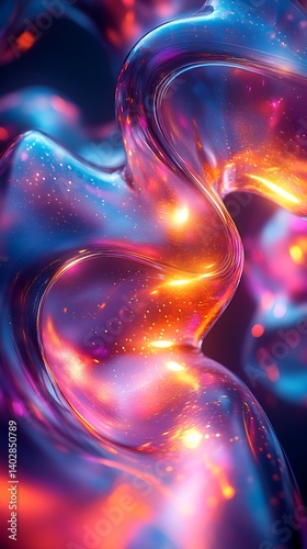 Vibrant Liquid Light Abstract Phone Wallpaper Glowing Swirl of Blues, Purples & Oranges | Sparkling Mobile Background

