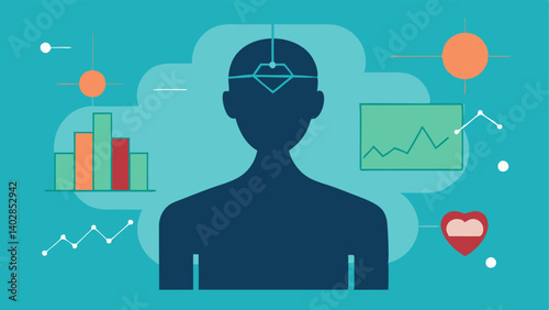 Predictive Health Analytics A graph overlaying a silhouette of a person showing predictive health trends analyzed by AI emphasizing prevention and wellbeing.