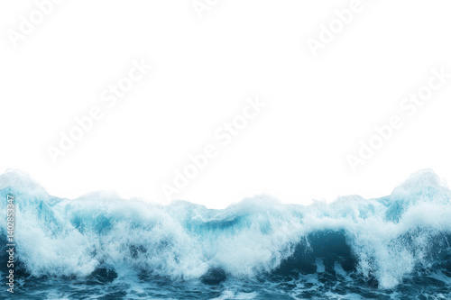 Naturalistic blue sea wave breaking on transparent background