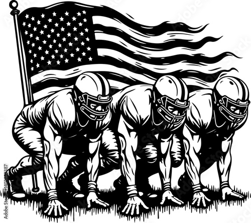 American football vector design featuring players and the U.S. flag: