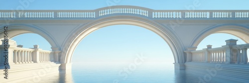 Obraz na płótnie A stone bridge with arches spans over water under a blue sky. w salonie
