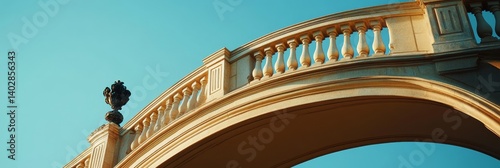 Obraz na płótnie Archway structure with balustrade against a clear blue sky. w salonie