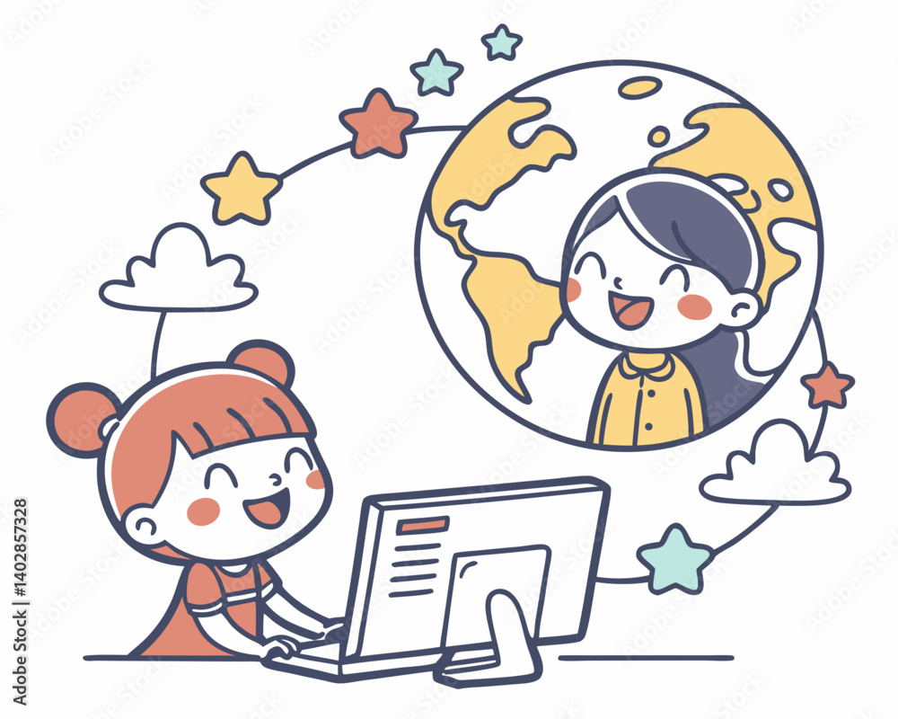 Children Connecting Through Technology with a World Map Background Children Connecting Through Technology with a World Map Background