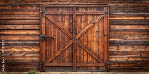 Rustic Wooden Double Barn Door Set Against Weathered Horizontal Planks