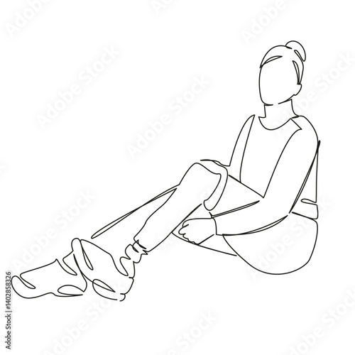One continuous single drawing line art flat doodle disability, girl, leg, hold, lifestyle, style, female, pro, medicine. Isolated image hand draw contour on a white background, hand drawn, not AI