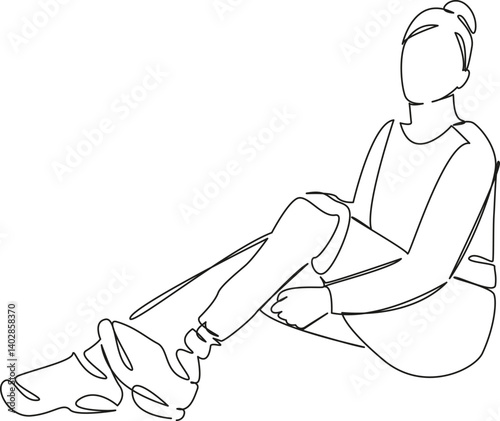 One continuous single drawing line art flat doodle disability, girl, leg, hold, lifestyle, style, female, pro, medicine. Isolated image hand draw contour on a white background, hand drawn, not AI