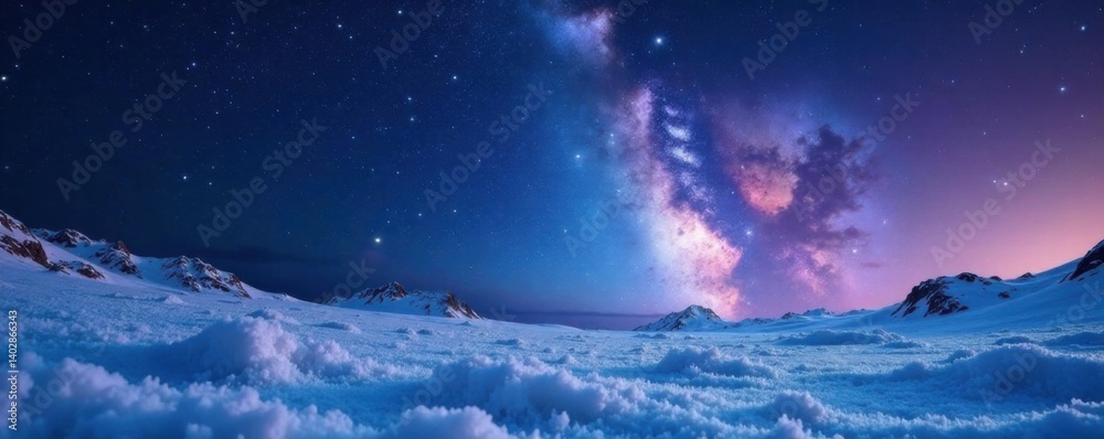 Fototapeta premium Snow-covered galaxy with stars twinkling in the darkness, winter, cosmos, snow