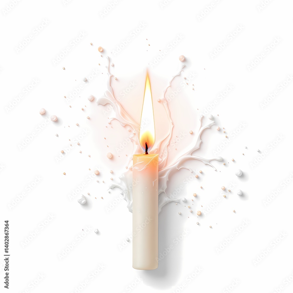 burning candle top view isolated on a white background
