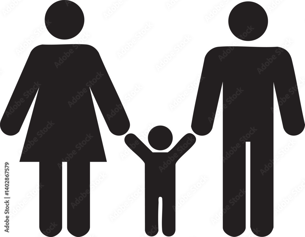 Simple black silhouette of a happy family holding hands. Simple black silhouette of a happy family holding hands.